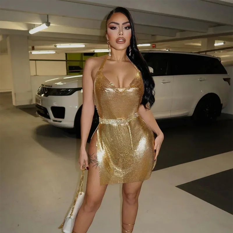 Gilding Mini Club Party Dress  - Y2K Backless Halter Mini Dress review and price