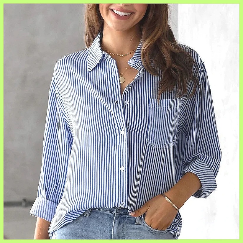 2025 New Striped Oversized Cot - Blouses review and price