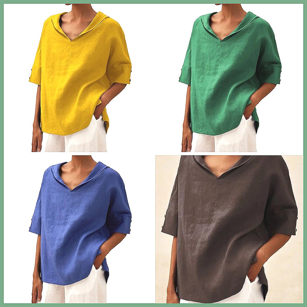 Women's Loose V-Neck Cotton Li - Blouses review and price