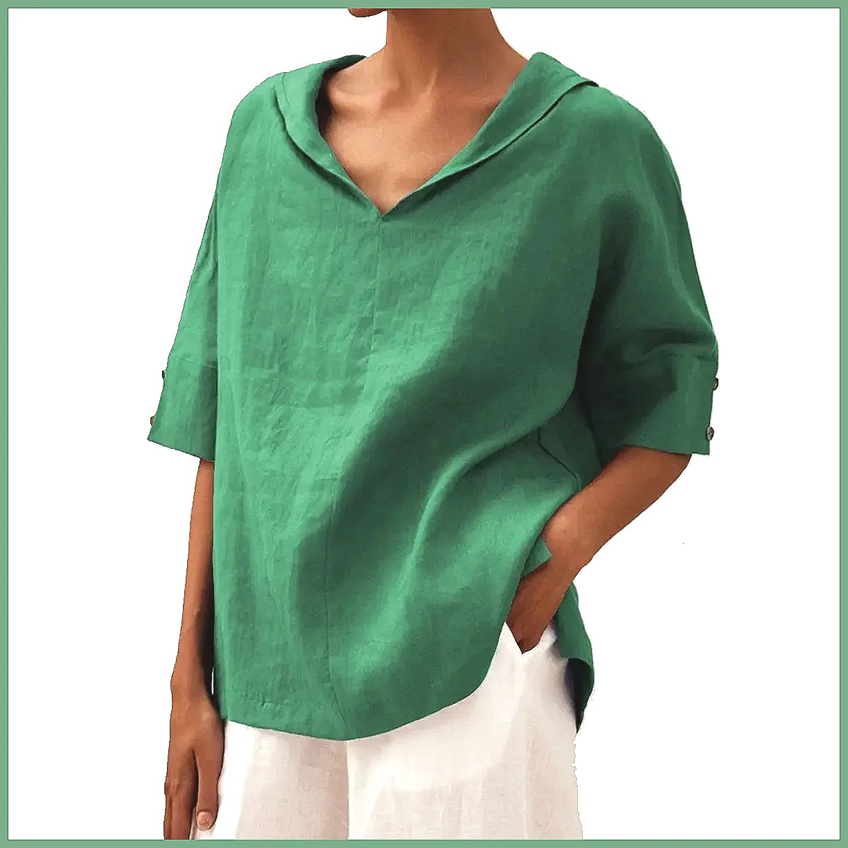 Women's Loose V-Neck Cotton Li - Blouses review and price