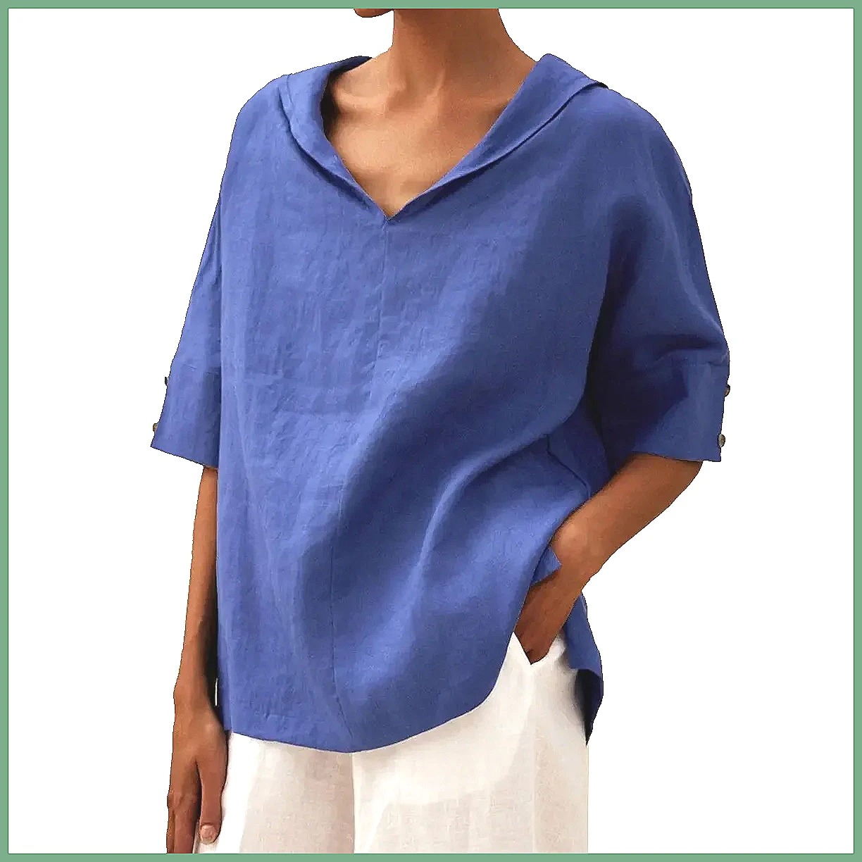 Women's Loose V-Neck Cotton Li - Blouses review and price