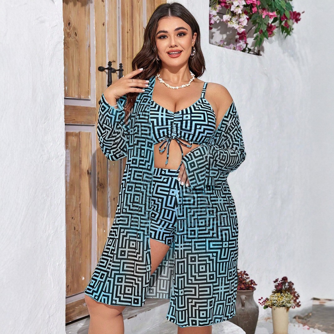 Plus Size 3‑Piece Geometric Pr - Tops review and price