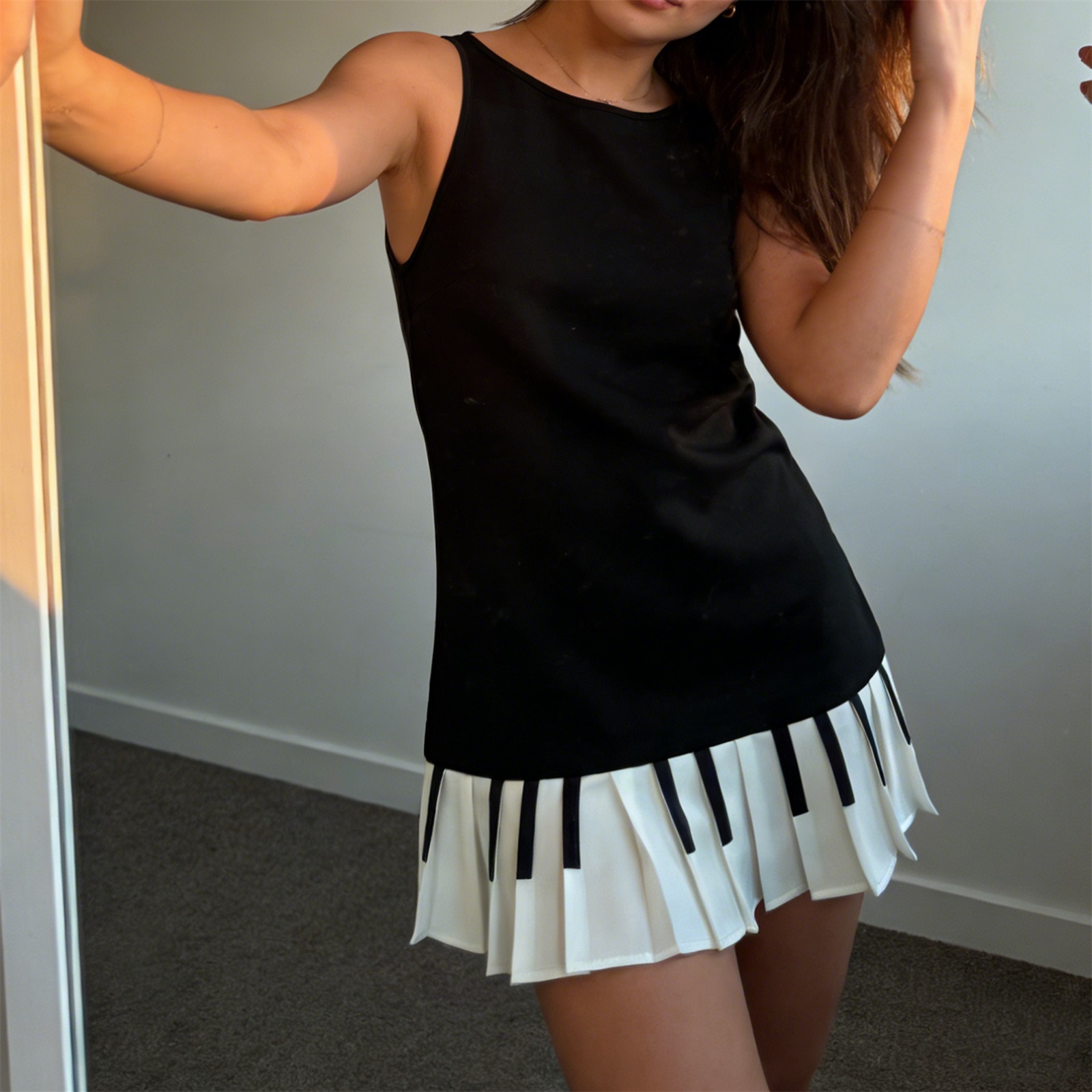 Womens Y2K Piano Key Pleated M - Y2K Backless Halter Mini Dress review and price