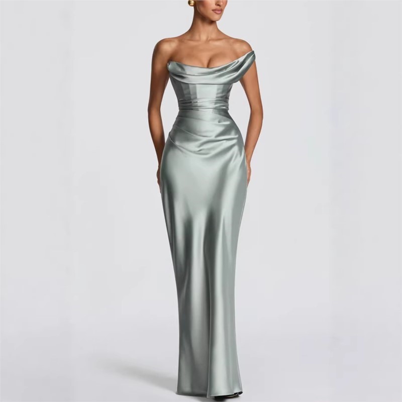 Sexy Slim Satin Dress Elegant  - Elegant Satin Evening Gown Split review and price