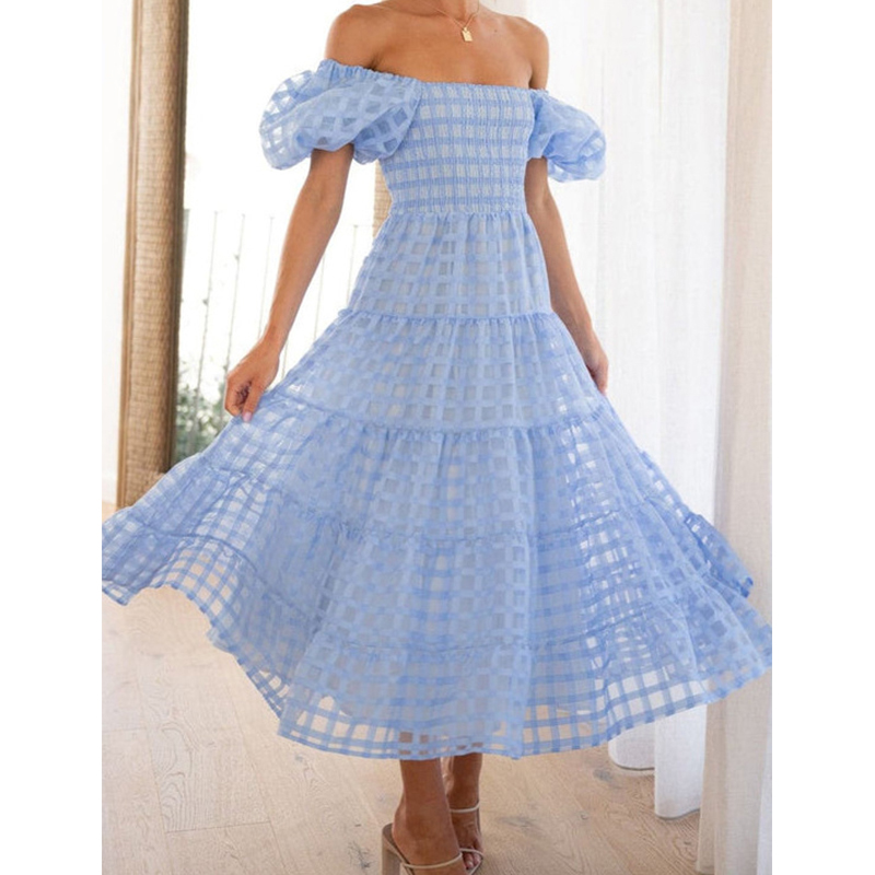 Elegant Off Shoulder Women's S - Off Shoulder Puff Sleeve Sundress review and price