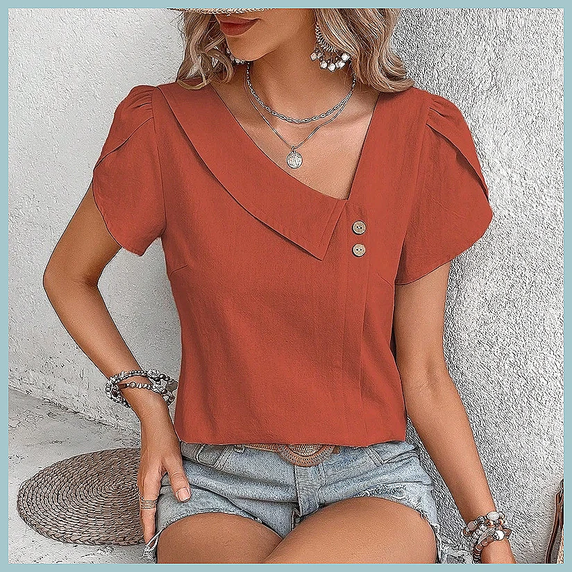 2024 Summer Vintage Solid Colo - Blouses review and price