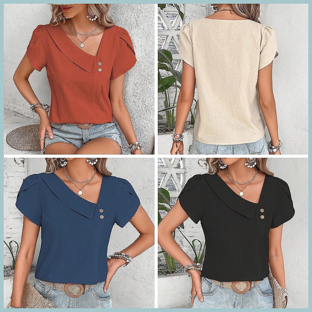 2024 Summer Vintage Solid Colo - Blouses review and price