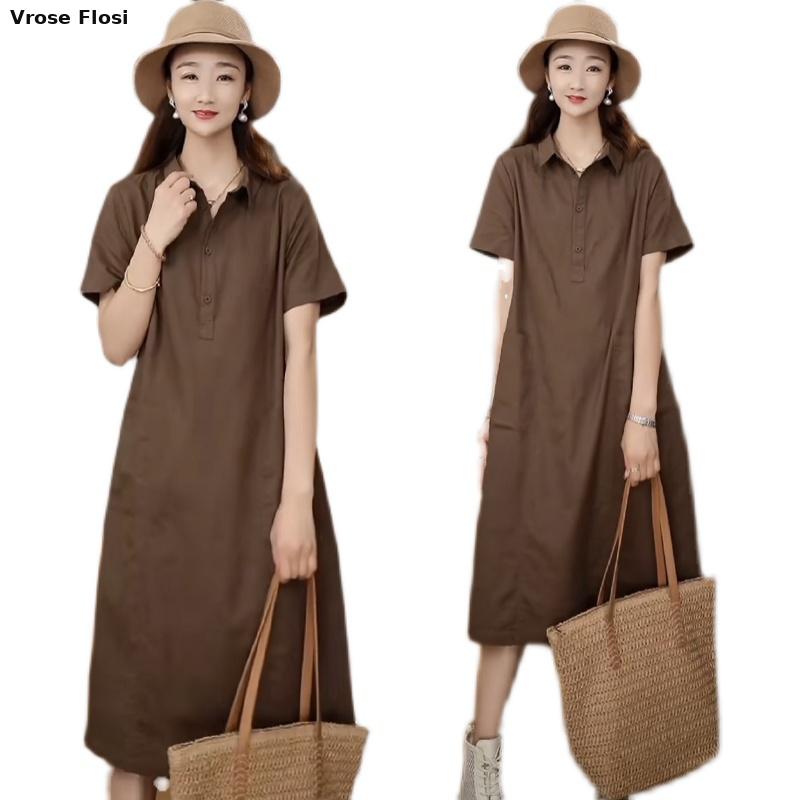 Dress Women's Summer 2024 New  - Casual Loose Linen Shirt Dress review and price