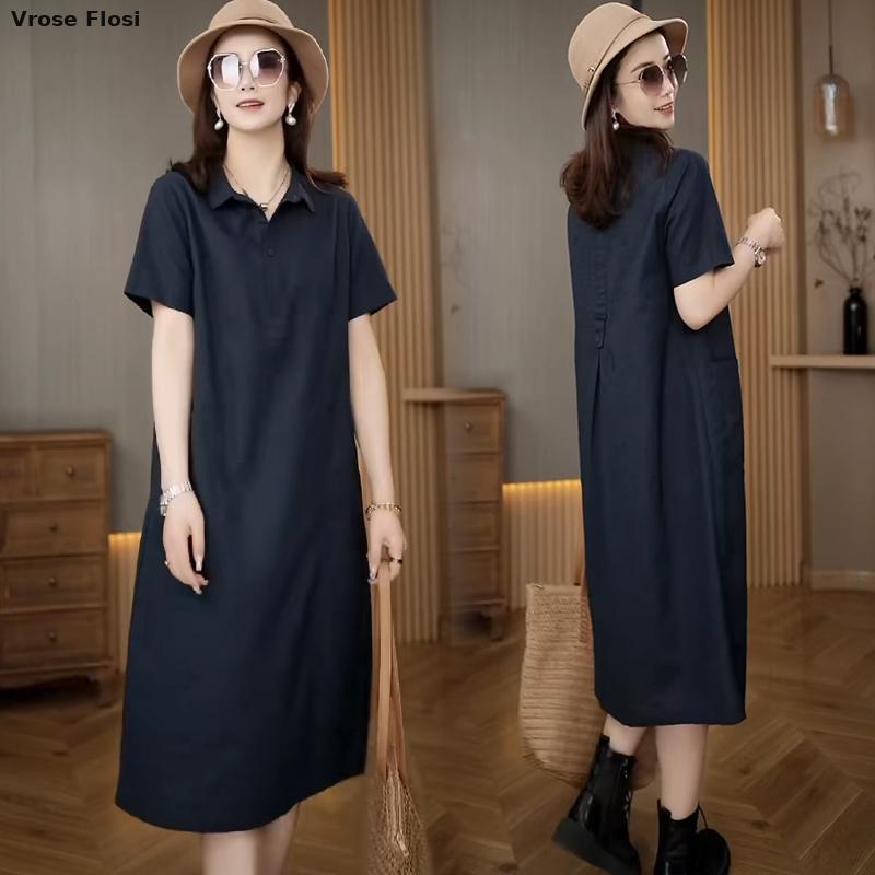 Dress Women's Summer 2024 New  - Casual Loose Linen Shirt Dress review and price