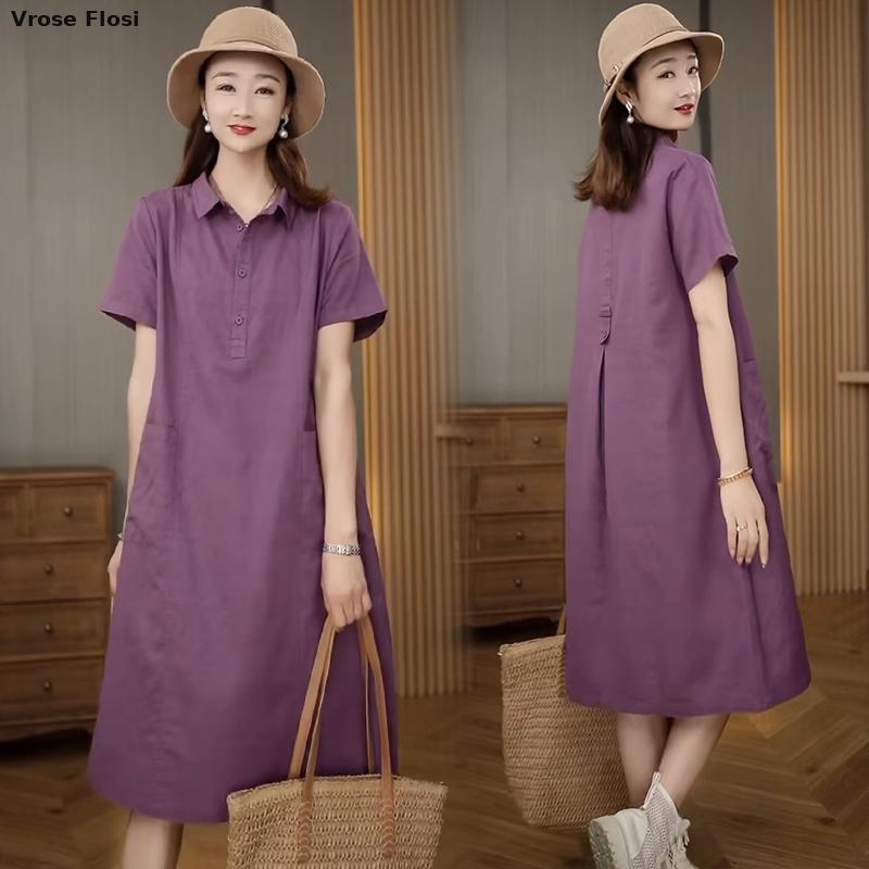 Dress Women's Summer 2024 New  - Casual Loose Linen Shirt Dress review and price