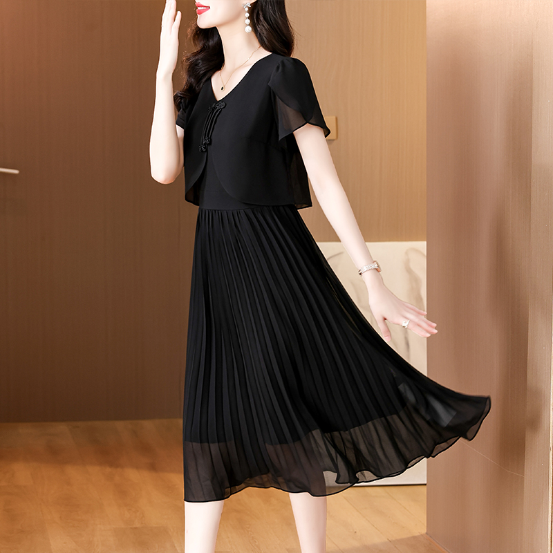 2025 Summer Solid Chiffon Casu - French Vintage Floral Midi Dress review and price